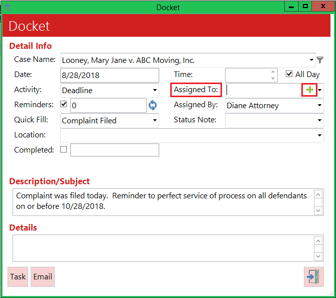 Add a New User to the Docket Assigned to Field Case Management