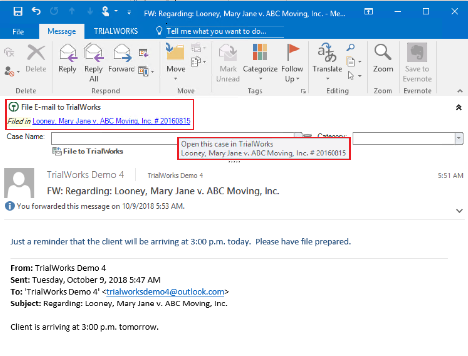 Click Your Way to Open a Case Directly from Outlook! Case Management Software Trialworks